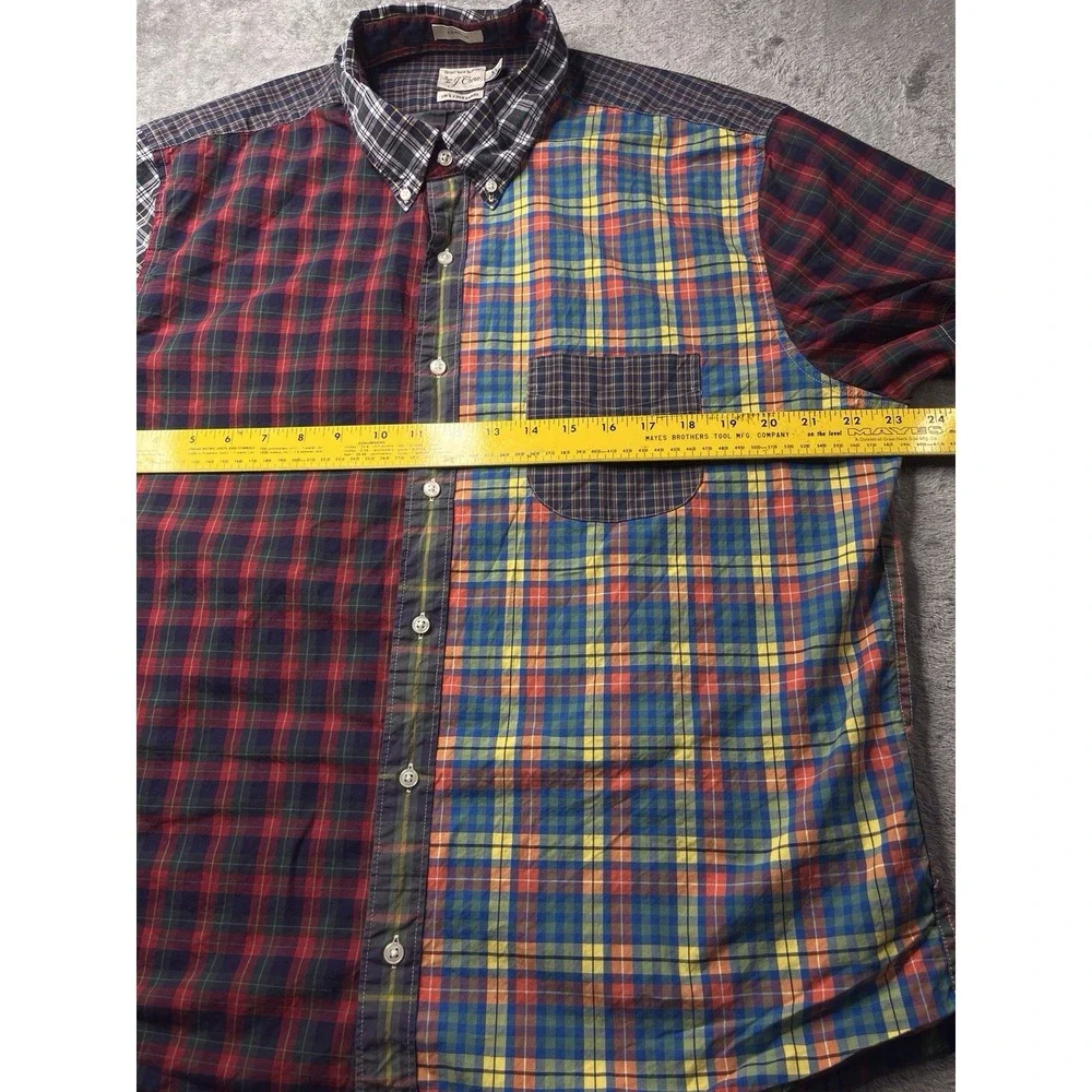 J‎ Crew Shirt Men Xl Patchwork Plaid Short Sleeve Button Down Colorblock Cotton